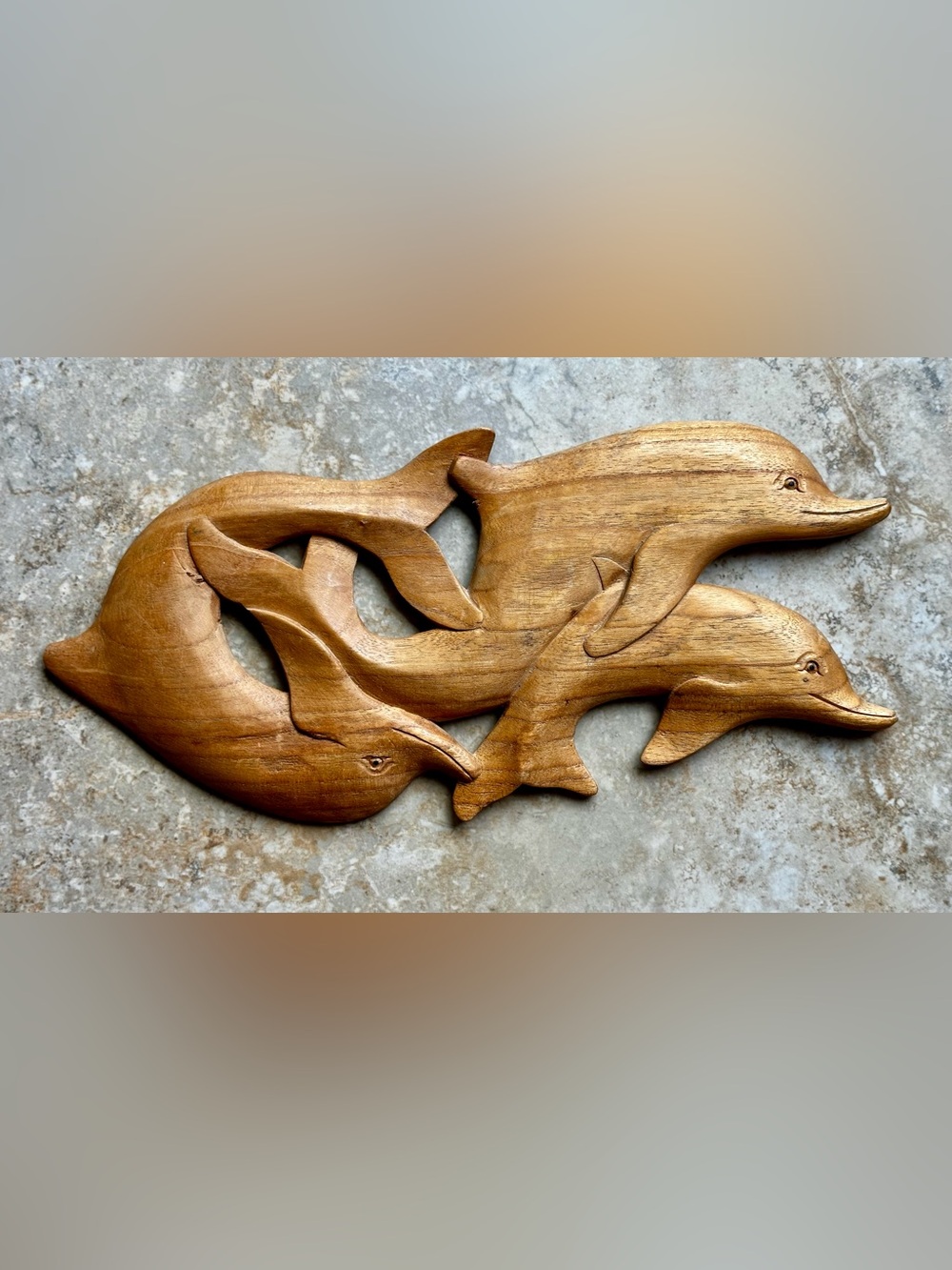 Dolphin Wood Wall Art plaque Hand Carved. Ready to hang. Ocean Beach house decor